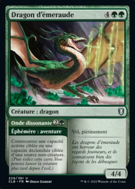 Dragon d'émeraude // Onde dissonante, carte Magic CLB 229 — extension Commander Légendes : la bataille de la Porte de Baldur