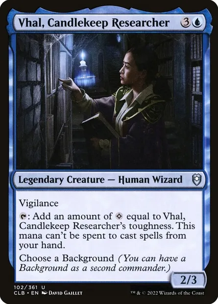 Vhal, Candlekeep Researcher, Magic card CLB 102 — Commander Legends: Battle for Baldur's Gate set