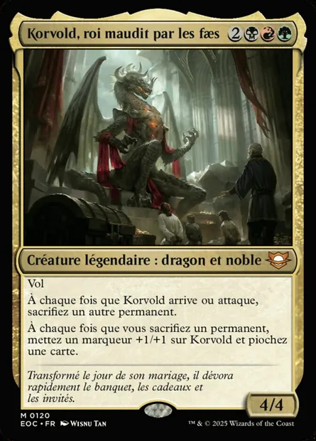 Korvold, roi maudit par les fæs, carte Magic EOC 120 — extension Edge of Eternities Commander