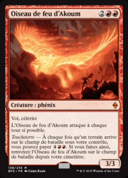 Oiseau de feu d'Akoum, carte Magic BFZ 138 — extension La bataille de Zendikar