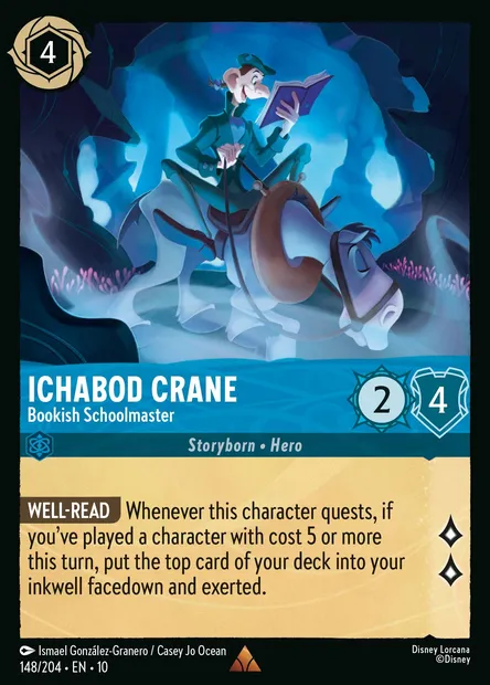 Ichabod Crane - Bookish Schoolmaster, Disney Lorcana card CH10-148 — Whispers in the Well set