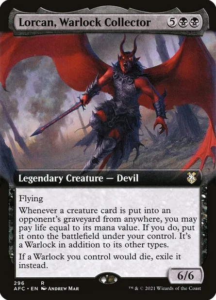 Lorcan, Warlock Collector, Magic card AFC 296 — Forgotten Realms Commander set