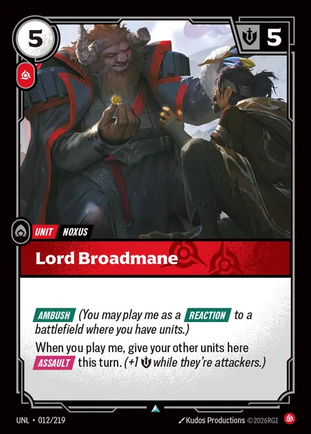 Lord Broadmane, carte Riftbound UNL 012 — extension Unleashed