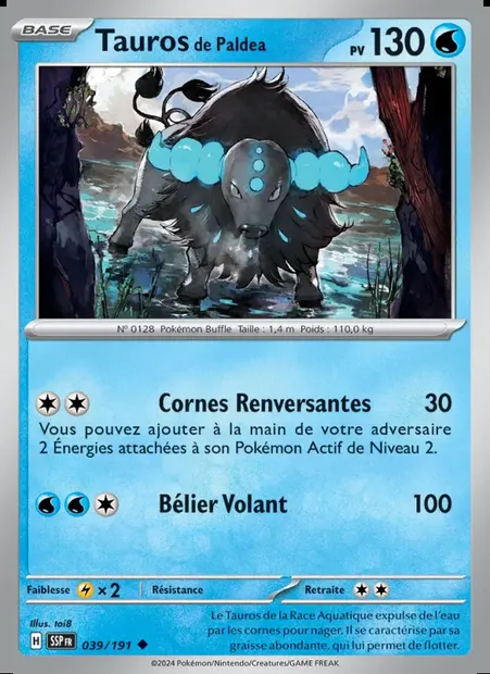 Tauros de Paldea, carte Pokémon SSP 039 — extension Étincelles Déferlantes