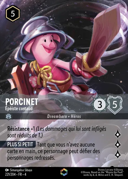 Porcinet - Épéiste costaud, carte Disney Lorcana CH4-221 — extension Le Retour d'Ursula