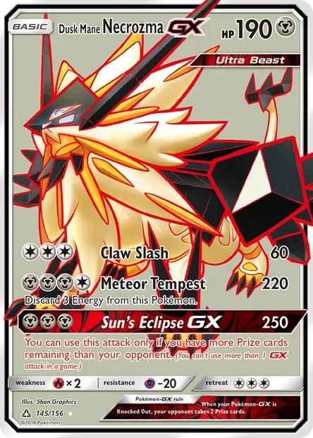 Dusk Mane Necrozma GX, Pokémon card UPR 145 — Ultra Prism set