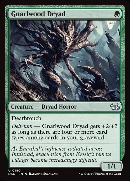 Gnarlwood Dryad, Magic card DSC 180 — Duskmourn: House of Horror Commander set