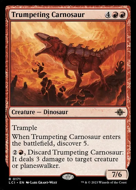 Trumpeting Carnosaur, Magic card LCI 171 — The Lost Caverns of Ixalan set
