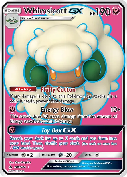 Whimsicott GX, Pokémon card UNB 206 — Unbroken Bonds set