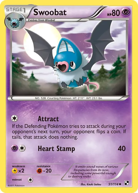 Swoobat, Pokémon card BLW 51 — Black & White set