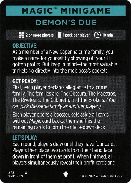 Demon's Due (minigame) // Demon's Due (cont'd), carte Magic MSNC 2 — extension Streets of New Capenna Minigames
