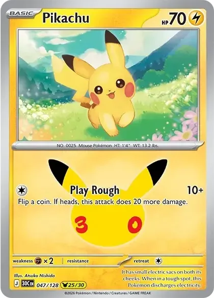 Pikachu, Pokémon card 30C 025 — 30th Celebration set