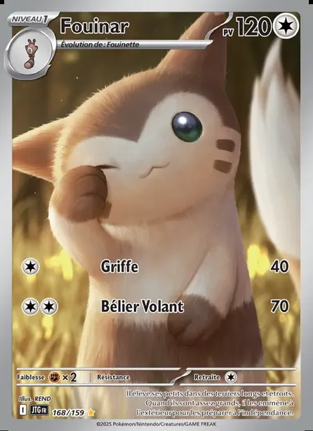 Fouinar, carte Pokémon JTG 168 — extension Aventures Ensemble