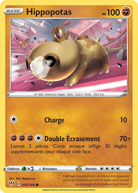 Hippopotas, carte Pokémon DAA 93 — extension Ténèbres Embrasées