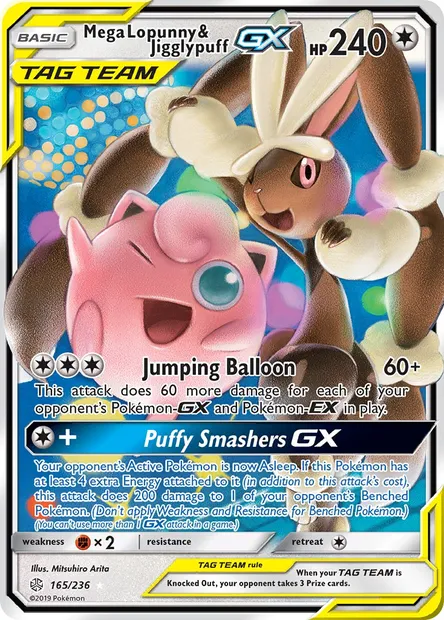Mega Lopunny & Jigglypuff GX, Pokémon card CEC 165 — Cosmic Eclipse set