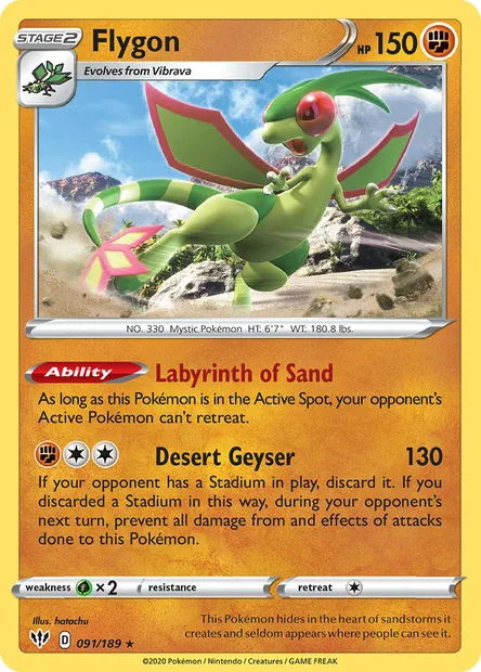 Flygon, Pokémon card DAA 91 — Darkness Ablaze set