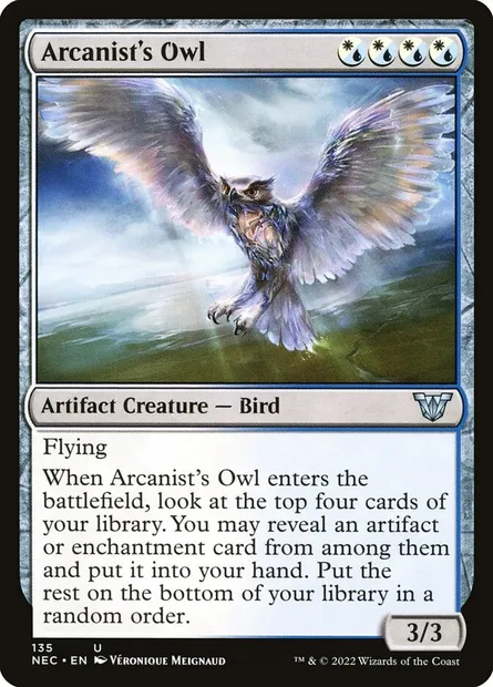 Arcanist's Owl, Magic card NEC 135 — Neon Dynasty Commander set