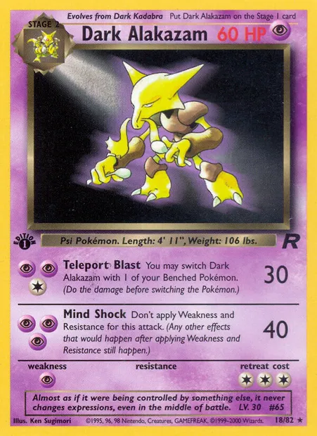 Dark Alakazam, Pokémon card TR 18 — Team Rocket set