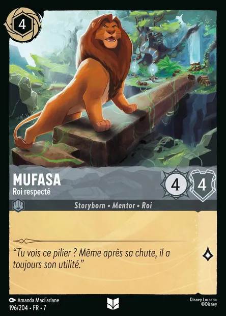 Mufasa - Roi respecté, carte Disney Lorcana CH7-196 — extension L'île d'Archazia