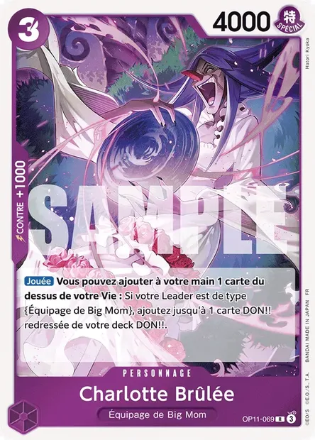 Charlotte Brûlée, carte One Piece OP11-069 — extension DES POINGS VIFS COMME L'ÉCLAIR