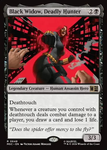 Black Widow, Deadly Hunter, Magic card MSC 648 — Marvel Super Heroes Commander set