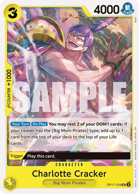 Charlotte Cracker, One Piece card OP17-104 — THE WORLD’S STRONGEST WARRIORS set