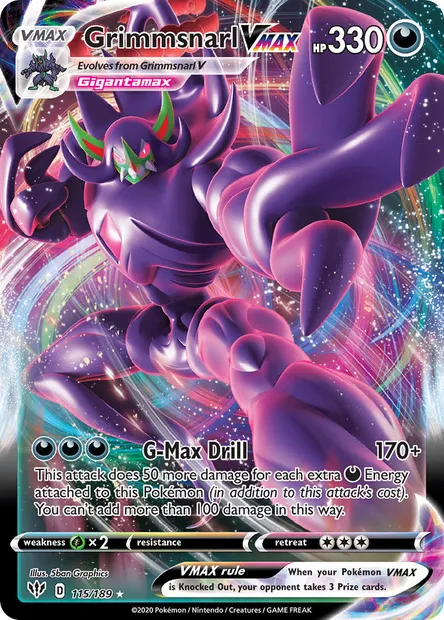 Grimmsnarl VMAX, Pokémon card DAA 115 — Darkness Ablaze set