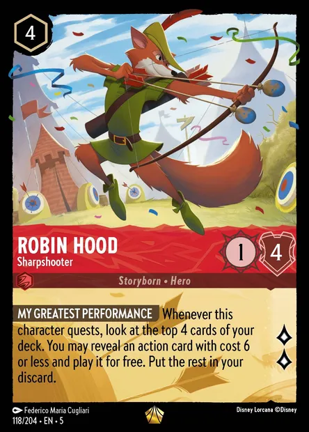 Robin Hood - Sharpshooter, Disney Lorcana card CH5-118 — Shimmering Skies set