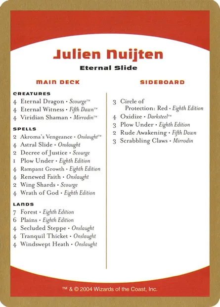 Julien Nuijten Decklist, carte Magic WC04 jn0b — extension World Championship Decks 2004