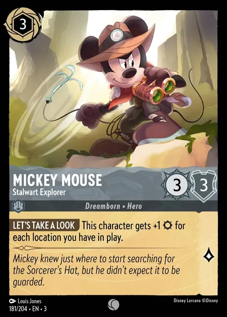 Mickey Mouse - Stalwart Explorer, Disney Lorcana card CH3-181 — Into the Inklands set
