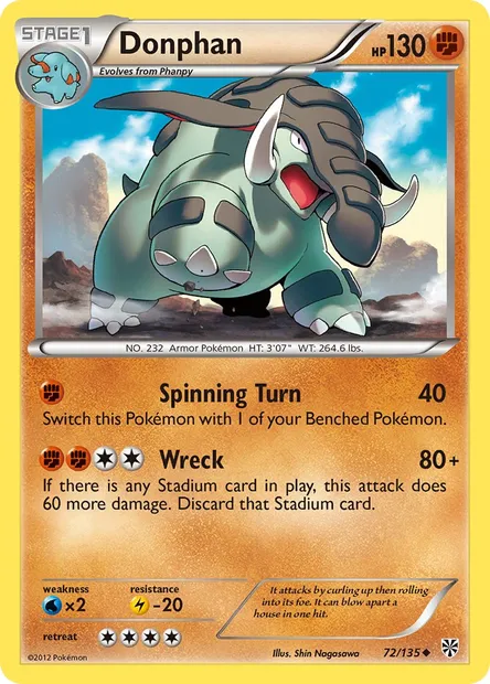 Donphan, Pokémon card PLS 72 — Plasma Storm set