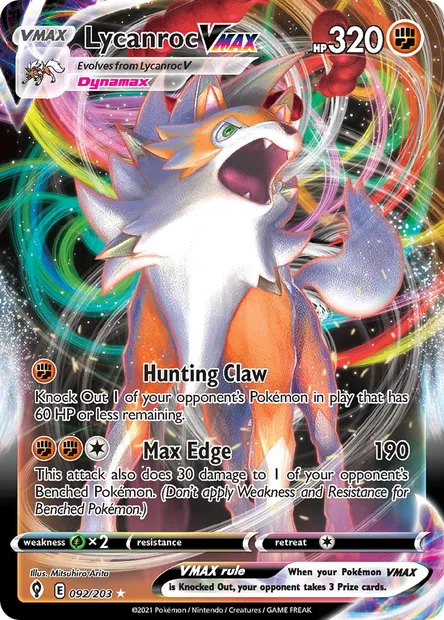 Lycanroc VMAX, Pokémon card EVS 92 — Evolving Skies set