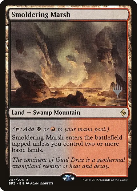 Smoldering Marsh, Magic card PBFZ 247p — Battle for Zendikar Promos set