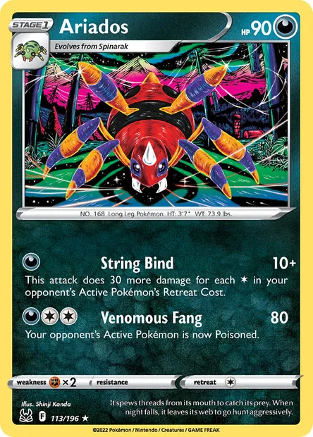 Ariados, Pokémon card LOR 113 — Lost Origin set