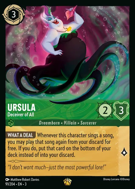 Ursula - Deceiver of All, Disney Lorcana card CH3-091 — Into the Inklands set