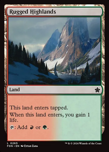 Rugged Highlands, Magic card FDN 265 — Foundations set