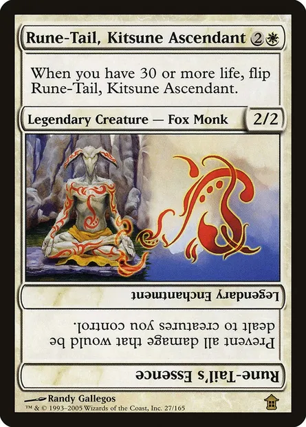 Rune-Tail, Kitsune Ascendant // Rune-Tail's Essence, carte Magic SOK 27 — extension Libérateurs de Kamigawa