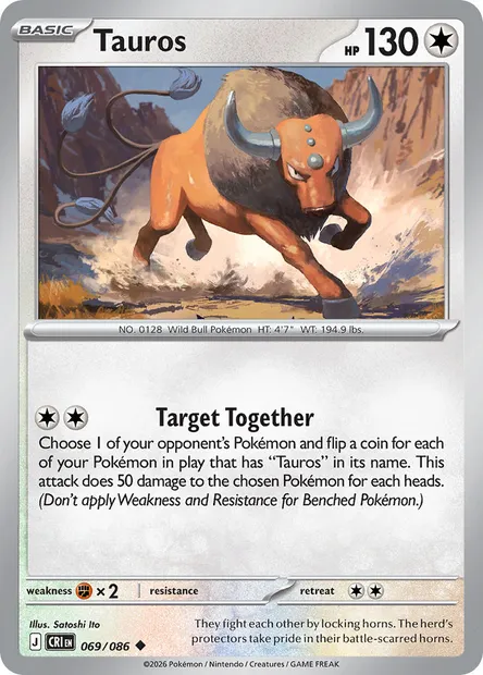 Tauros, Pokémon card CRI 069 — Chaos Rising set