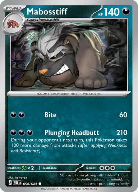 Mabosstiff, Pokémon card PBL 058 — Pitch Black set