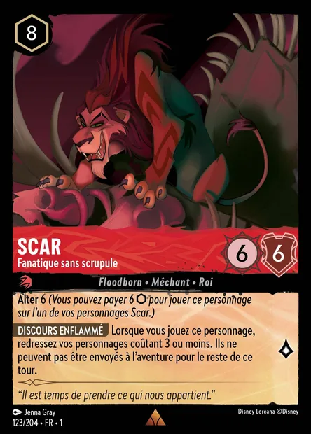 Scar - Fanatique sans scrupule, carte Disney Lorcana CH1-123 — extension Premier Chapitre