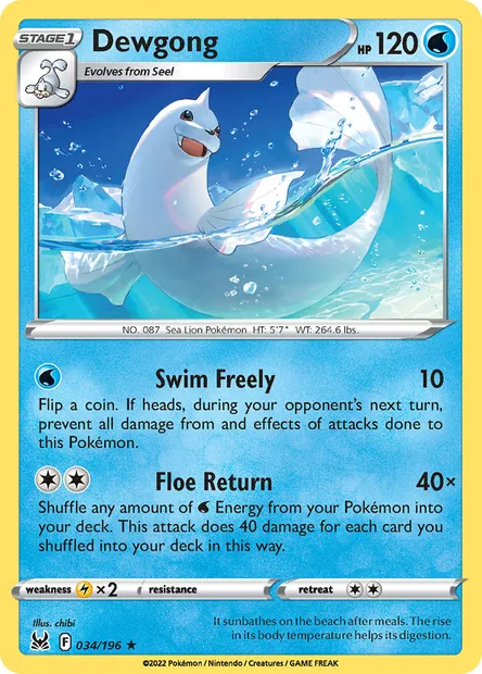 Dewgong, Pokémon card LOR 034 — Lost Origin set