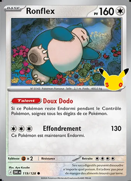 Ronflex, carte Pokémon 30C 119 — extension 30ᵉ Anniversaire