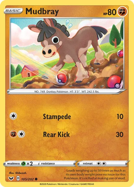 Mudbray, Pokémon card SSH 105 — Sword & Shield set