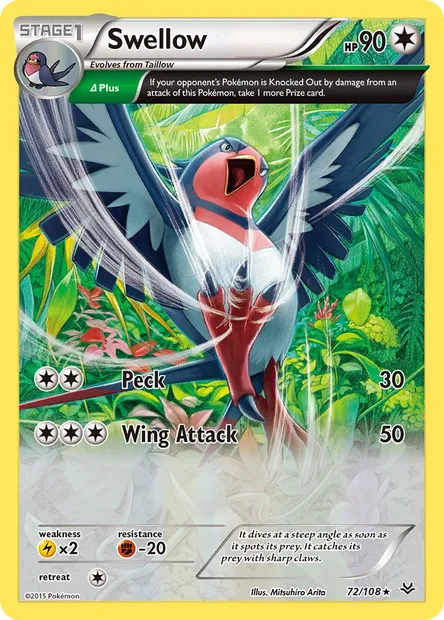 Swellow, Pokémon card ROS 72 — Roaring Skies set