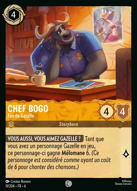 Chef Bogo - Fan de Gazelle, carte Disney Lorcana CH6-011 — extension La Mer Azurite