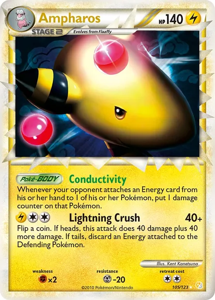 Ampharos, Pokémon card HS 105 — HeartGold SoulSilver set