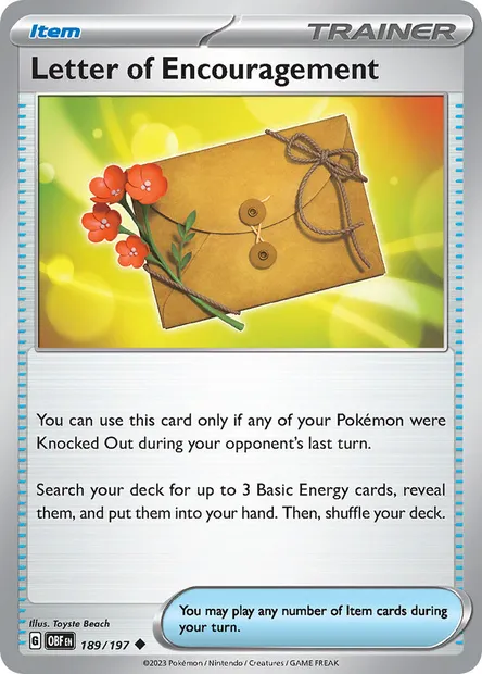 Letter of Encouragement, Pokémon card OBF 189 — Obsidian Flames set