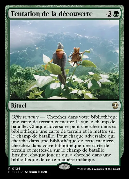 Tentation de la découverte, carte Magic BLC 124 — extension Bloomburrow Commander