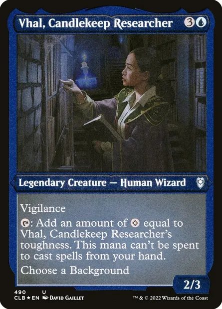 Vhal, Candlekeep Researcher, Magic card CLB 490 — Commander Legends: Battle for Baldur's Gate set