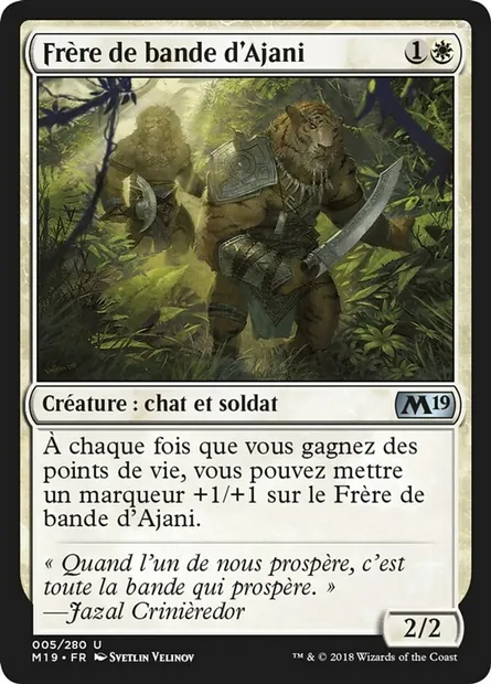 Frère de bande d'Ajani, carte Magic M19 5 — extension Core Set 2019
